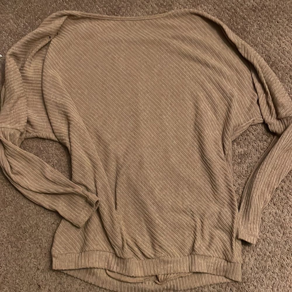 Beige Off Shoulder Ribbed Texture Raglan Long Sleeve Top - Picture 4 of 5